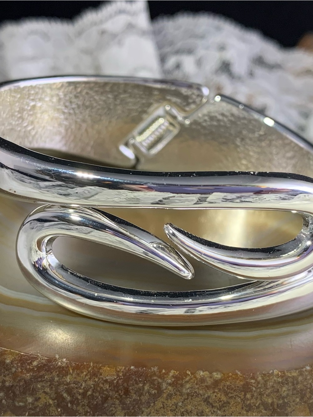 Silver Sculptural Wave Cuff Bracelet - Women's Fashion Bracelet